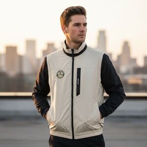 Descente Jacket Men's Beige Blue Club Corp‎ Championship Series Vented Size L/XL